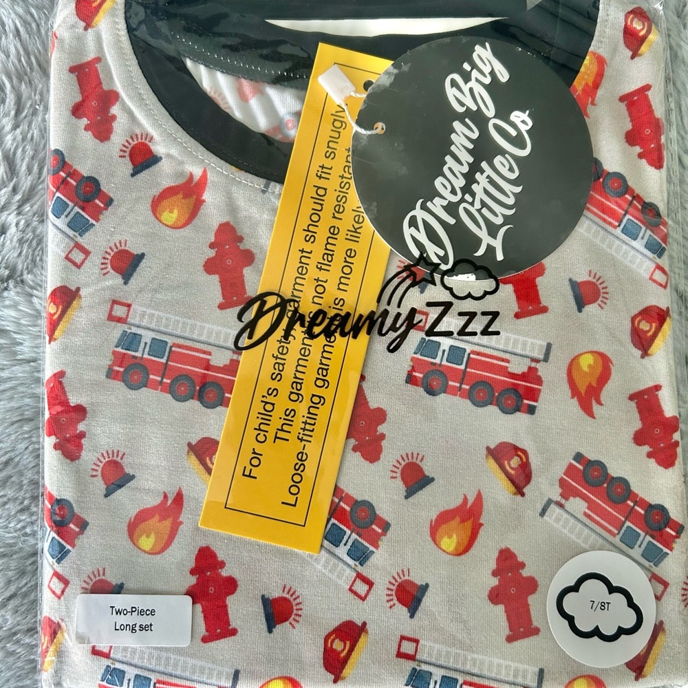 Dream Big Little Co Bamboo Dream Set Firefighter Pajamas, 7/8, NEW in package